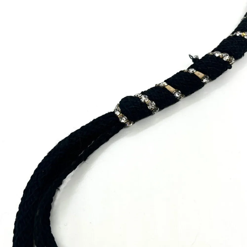 VINTAGE RHINESTONE ROPE Belt Black Tassel Boho Disco Statement